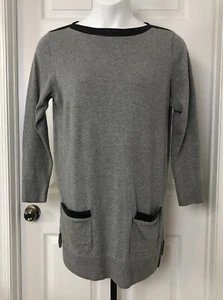 Jeanne Pierre Tunic Top Womens Large Gray Lightweight Sweater Faux Leather Trim - Picture 1 of 17