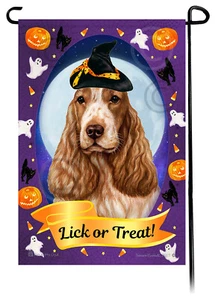 Halloween Garden Flag - Orange Roan English Cocker Spaniel - Picture 1 of 1