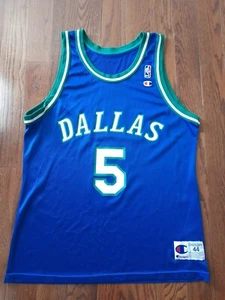 Jason Kidd #5 Dallas Mavericks Vintage 90s Blue Champion Jersey Size 44 - Picture 1 of 13