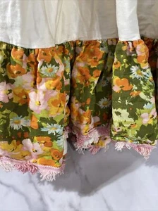 Vintage Crib Skirt MCM Floral Green Pink Yellow Barkcloth Fringe Baby - Picture 1 of 10