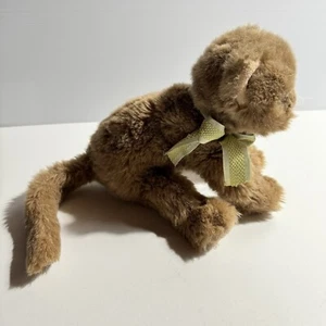 Vintage 2000s ‘02 Ty Classic Cameo Brown Cat Stuffed Animal Green Eyes Bow Plush - Picture 1 of 14