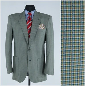 Mens Vintage Summer Blazer 38R UK Size Check Green Cotton Sport Coat Jacket - Picture 1 of 13