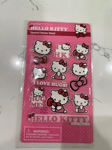 Sanrio Hello Kitty Layered Sticker Sheet ~ 1 Sheet 13PC Kitty Bows Phrases Craft - Picture 1 of 4