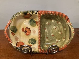 Bandeja Dividida 11.5" X 7.5" Hecha para Neiman Marcus Pintada a Mano Italia Colores Otoño - Imagen 1 de 14