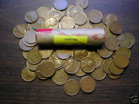 LINCOLN WHEAT CENT ROLL 1930-39 mixed dates of "P" mints Cover
