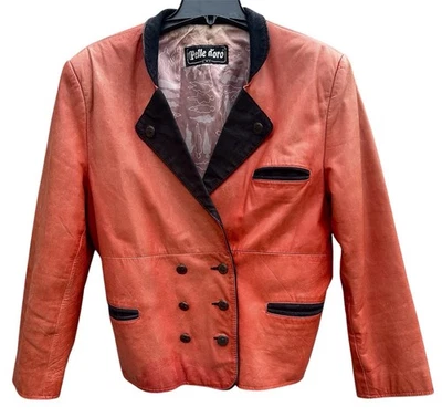 Chaqueta de Cuero Vintage PELLE D’ORO Schad M Roja Negra Militar Punk Moto Distress Foto 1 de 4