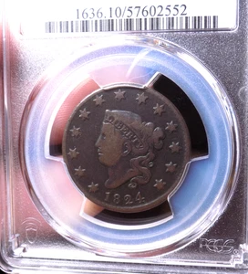 CENTAVO GRANDE 1824 PCGS EN MUY BUENA CONDICIÓN 10+++ MAYOR BAJO GRADO FECHA MÁS RARA SE VE EN MUY BUEN ESTADO+ LIBRE COMPLETO - Imagen 1 de 5