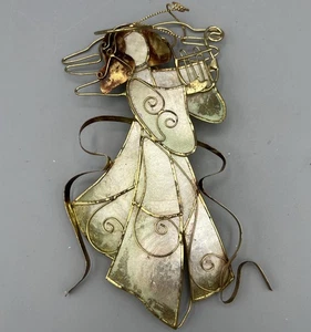 Vintage Angelo Iridescente Capiz Conchiglia Tono Oro Ornamento Natale 3D 9" - Foto 1 di 17