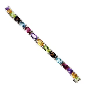 925 Sterling Silver Bracelet Oval Citrine Amethyst Topaz Natural Gemstone 9inche - Picture 1 of 14