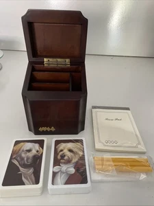 Solid Wood Playing Card Storage Box-Score Pad-Pencils-2 Decks of Cards-VTG - Picture 1 of 10