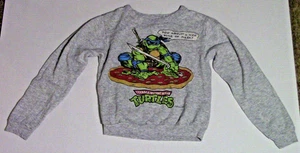 Teenage Mutant Ninja Turtles Sweater Kids 14 VINTAGE Wormser LEONARDO used GREY - Picture 1 of 4