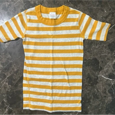 Camisa de pijama a rayas amarilla y gris claro Hanna Andersson talla 10 Foto 1 de 2