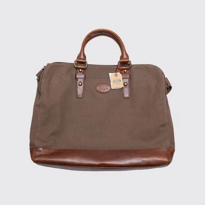 Fossil Dillon Canvas Messenger Pilot Bag Brown Leather Trim Briefcase - Image 1 of 4