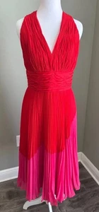Carmen Marc Valvo Womens Red Empire Halter Pleated Fit Flare Valentines Dress 4 - Picture 1 of 14