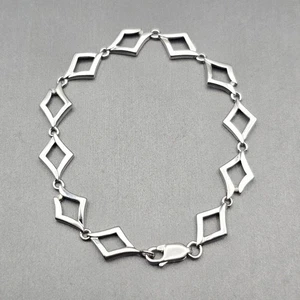 Bracciale Vintage Argento Sterling Geometrico Diamante Aperto Design Link Catena 7,25" - Foto 1 di 6