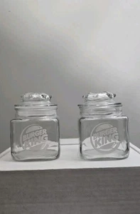 Two Rare Vintage 1980s Burger King Logo Branded Clear Glass Jars with Lids - Picture 1 of 23
