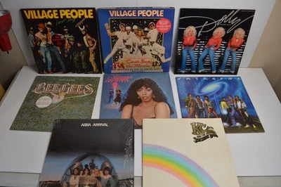 8 Vintage LP Vinyl Records Village People Dolly Bee Gees Jackson 5 Disco 1970's - Image 1 of 4