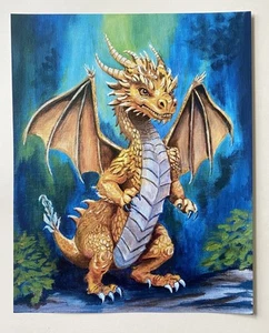Arte de pared de fantasía con impresión artística de dragón dorado de 8 x 10 pulgadas - Imagen 1 de 1