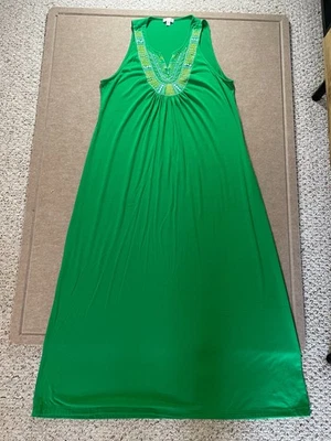 Encantador Maxi Vestido Túnica Charlie Sin Mangas Verde Mezcla Algodón Talla L Foto 1 de 4