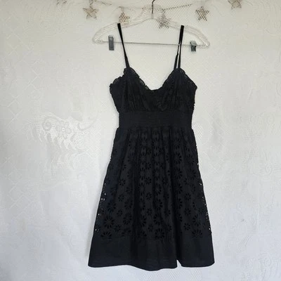 Twenty One Small Floral Eyelet Black Babydoll Dress Whimsygoth Retro Boho Girly - Image 1 of 4
