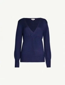 Reiss Kat V-neck Twist-front Knitted Sweater In Navy M - Picture 1 of 6