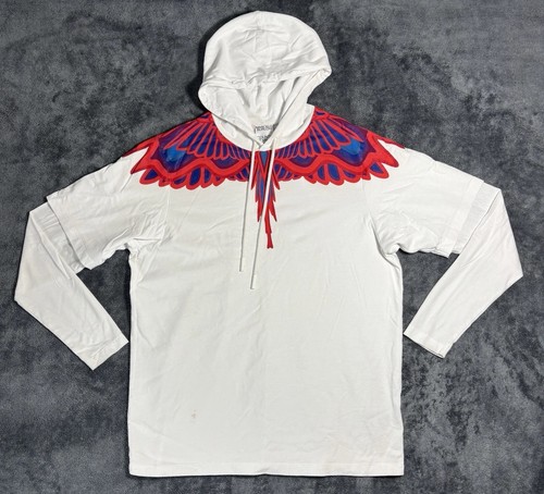 Felpa con cappuccio Marcelo Burlon County of Milan Wings bianca rossa blu grafica taglia small