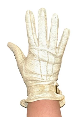 Guantes con hebilla envolventes de cuero crema vintage para mujer talla 7,5 Foto 1 de 3