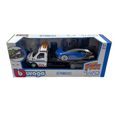 Modellino Auto Bburago 1/43 Bugatti Chiron + Flatbed Transporter - Immagine 1 di 2