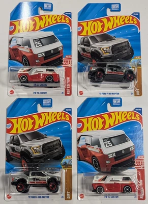 Лот товаров Hot Wheels из 4 Zamac '17 Ford F-150 Raptor + TW T3 заказная красная версия как новый на картонке - Изображение 1 из 4