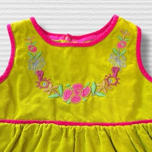 OshKosh Original Kids 5T senfgelb grün Blumen bestickt Baumwolle Kleid - Bild 1 von 4