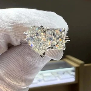 5.70 Ctw Pear&Princess Lab Created Diamond Toi Et Moi Ring 14K White Gold Plated - Picture 1 of 10