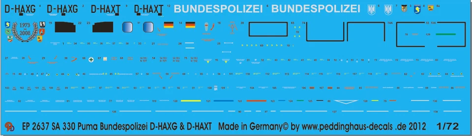 1/72 Calcomanías Para Un SA 330 Puma Policía Federal D-HAXG-HAXT 2637 - Imagen 1 de 1
