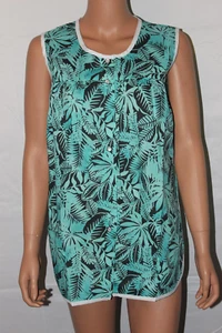 NEW – EASY ESSENTIALS SNAP FRONT SMOCK COBBLER APRON AQUA BLUE PALMS M 3X 4X - Picture 1 of 5