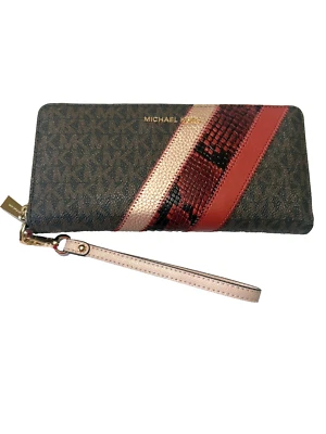Michael Kors Jet Set путешествий большой континентальный бумажник кошелек с ремешком MK животное печати - Изображение 1 из 4