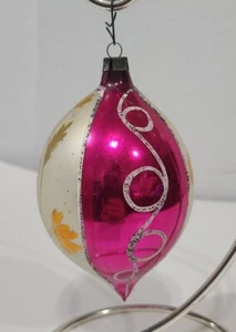 Vintage Westdeutschland großes geblasenes Quecksilberglas Träne Tropfen Glitzer Weihnachtsschmuck - Bild 1 von 8