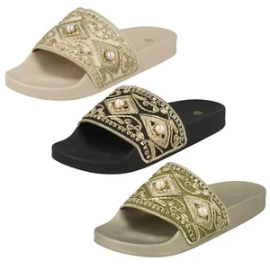 Mulas deslizantes con cuentas beige/mancha negra para damas: F0R0088 - Imagen 1 de 12