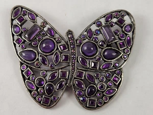 Butterfly Brooch Laila Rowe Amethyst Rhinestones Glass Metal 2 3/4" x 2 1/8" - Picture 1 of 5