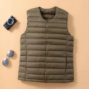 Men's Collarless Down Vest V-neck Light Down New Jacket Warm Jacket M-3XL - Picture 1 of 18