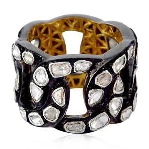 Bandring 4,21ct ungeschliffener Diamant oxidiert 925 Stern Silber - Bild 1 von 6