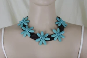 Mujeres Marrón Corto Elegante Artístico Moda Joyería Collar Azul Turquesa Flores - Imagen 1 de 12