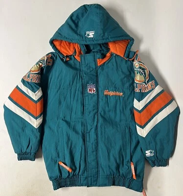 Chaqueta acolchada vintage de los 90 Starter para hombre S Miami Dolphins NFL Pro Line con capucha Foto 1 de 4