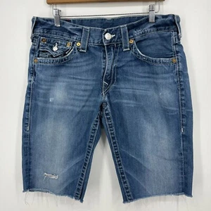True Religion Denim Shorts Men's Size 33 Blue Ricky Cutoff Flaps Made in USA - Picture 1 of 11