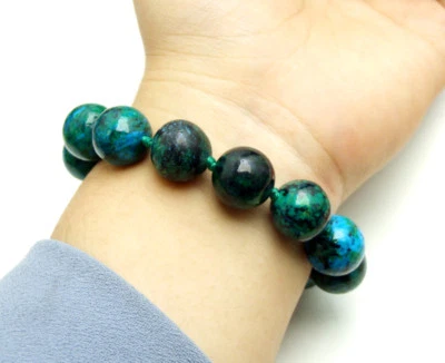 Круглый браслет из натурального зеленого хризоколлы 14 мм для женских ювелирных изделий с камнями 7,5 дюйма br167 - Изображение 1 из 4