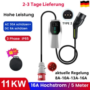 EV Ladekabel Elektroautos 3 Phase 11KW 16A Typ2 Einstellbarer Strom Tragbares 5M - Bild 1 von 10