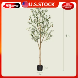 Artificial Olive Tree, 6FT Tall Fake Silk Plants with Natural Wood Trunk 6ft 1 - Picture 1 of 8