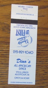 DINO'S DINER RESTAURANT STREICHHOLZBUCHHÜLLE: ALLENTOWN, PA LEERES STREICHHOLZCOVER -A7 - Bild 1 von 1