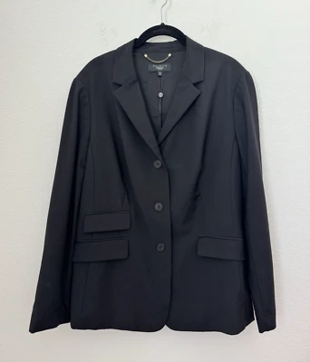 Talbots Women's Solid Black Blazer Wool Blend Notch Lapel Pockets Size 14W - Image 1 of 4