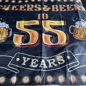 55 Year Anniversary Decorations - Cheers & Beers To 55Years Banner 67”x 45” - Picture 1 of 6