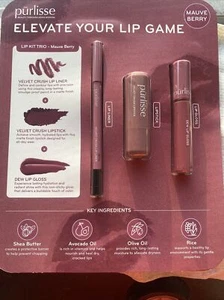 Purlisse Lip Kit Trio Mauve Berry Elevate Your Lip Game New 3 In 1 - Picture 1 of 2