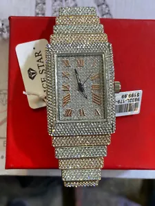 Men Rectangle Big Face Iced up Bezel CZ white/rose tone bling hip hop Watch - Picture 1 of 3